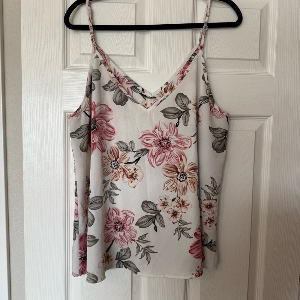 Floral Spaghetti Strap Top - Pink and Green